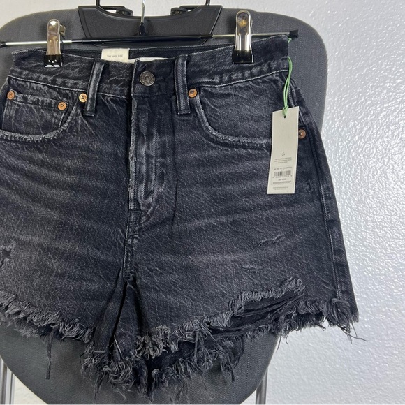AE77 The High-Rise Cut-Off Women’s Stylish Black Denim Shorts Size 24 - Picture 3 of 13